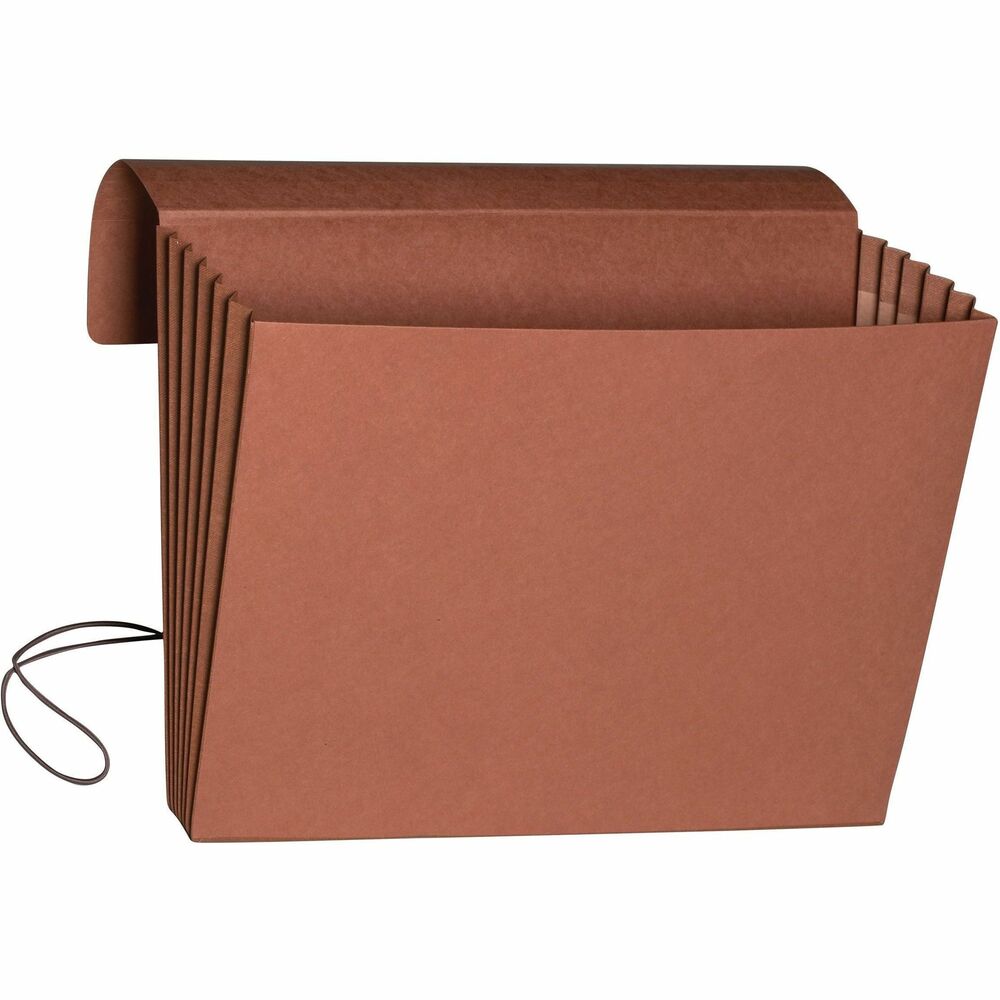 SMD71189 - Extra-Wide Expanding File Wallet is designed to help organize paperwork that needs transported quickly or file material without a file cabinet. Extra-wide pockets easily accommodate standard file folders so they fit neatly inside without bulging out the side gussets. Timeless redrope exterior provides a professional appearance. Sturdy flap with elastic cord closure adds protection and security, allowing you to confidently carry your documents wherever you go. Full-height gussets with tear-resistant material are virtually tearproof. SFI-certified file wallet contains recycled content and post-consumer material.