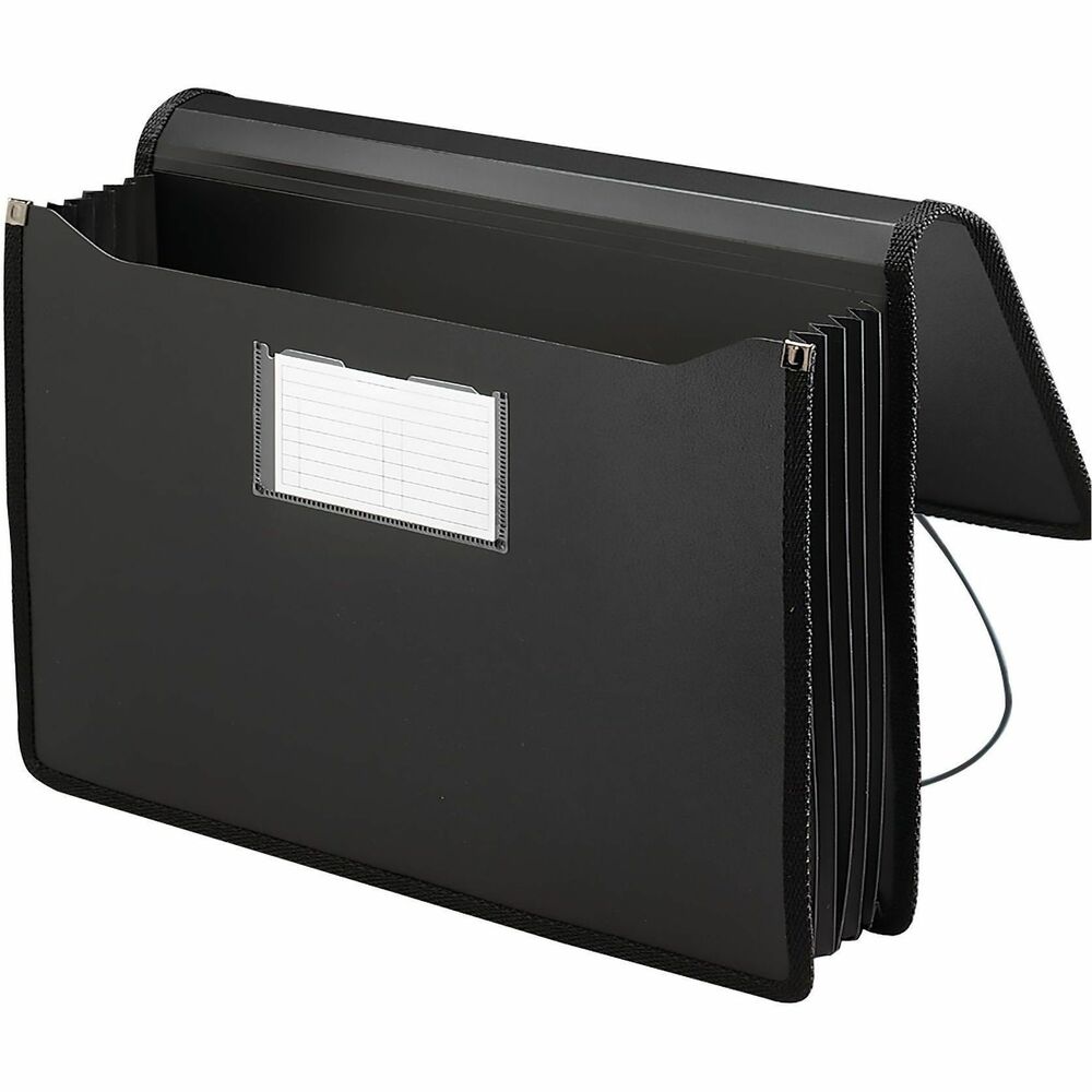 SMD71510 - Reinforced wallet keeps your documents safe. Made of extra heavy materials with a black rubber gusset sewn-in and full perimeter black webbing reinforcements. Roomy pocket expands to 5-1/4". The extra width of this wallet holds letter-size or legal-size top-tab file folders neatly without bulging out the side gusset. Wallet has a large flap and elastic cord to keep all your forms, reports and papers together. Includes clear pocket on front with index card insert.
