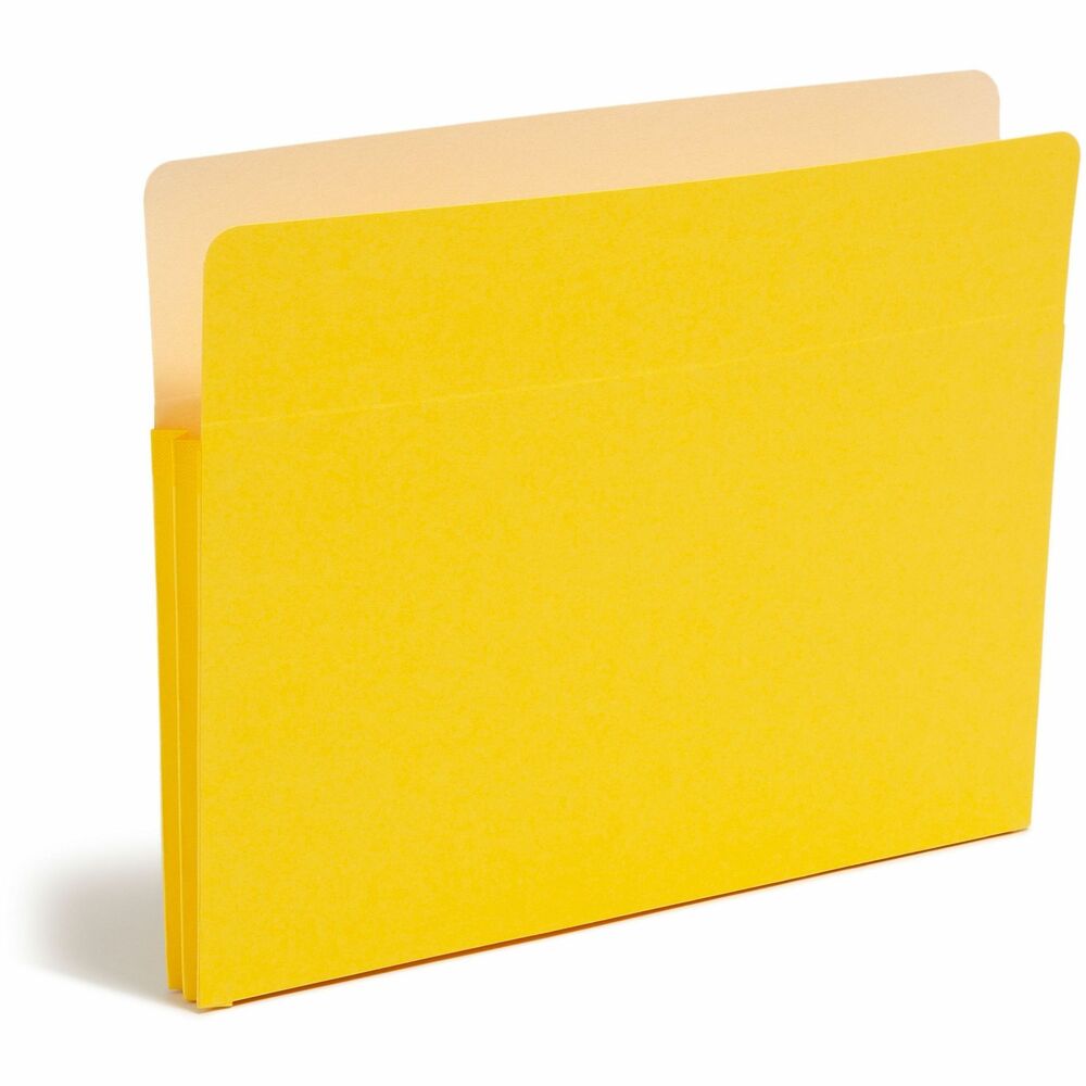 SMD73223 - Use colorful file pockets to quickly identify different types of files inside or outside of your file drawers. Matching colored gusset features a tear-resistant rollover reinforcement. Manila liners allow easy labeling on the straight-cut tabs. Drop-front panel provides easy access to contents. File pockets are made of 11 point stock.
