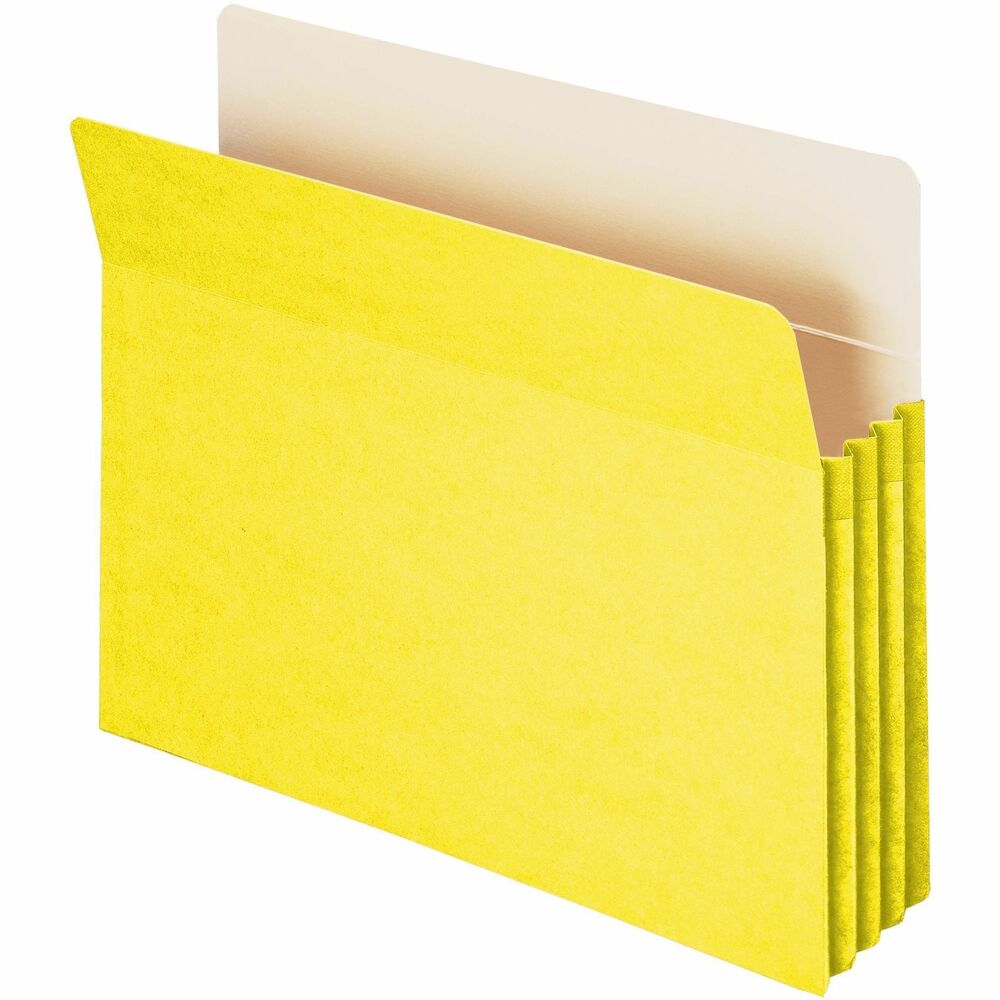 SMD73233 - Use colorful file pockets to quickly identify different types of files inside or outside of your file drawers. Matching colored gusset features a tear-resistant rollover reinforcement. Manila liners allow easy labeling on the straight-cut tabs. Drop-front panel provides easy access to contents. Letter-size file pockets are made of 11 point stock.