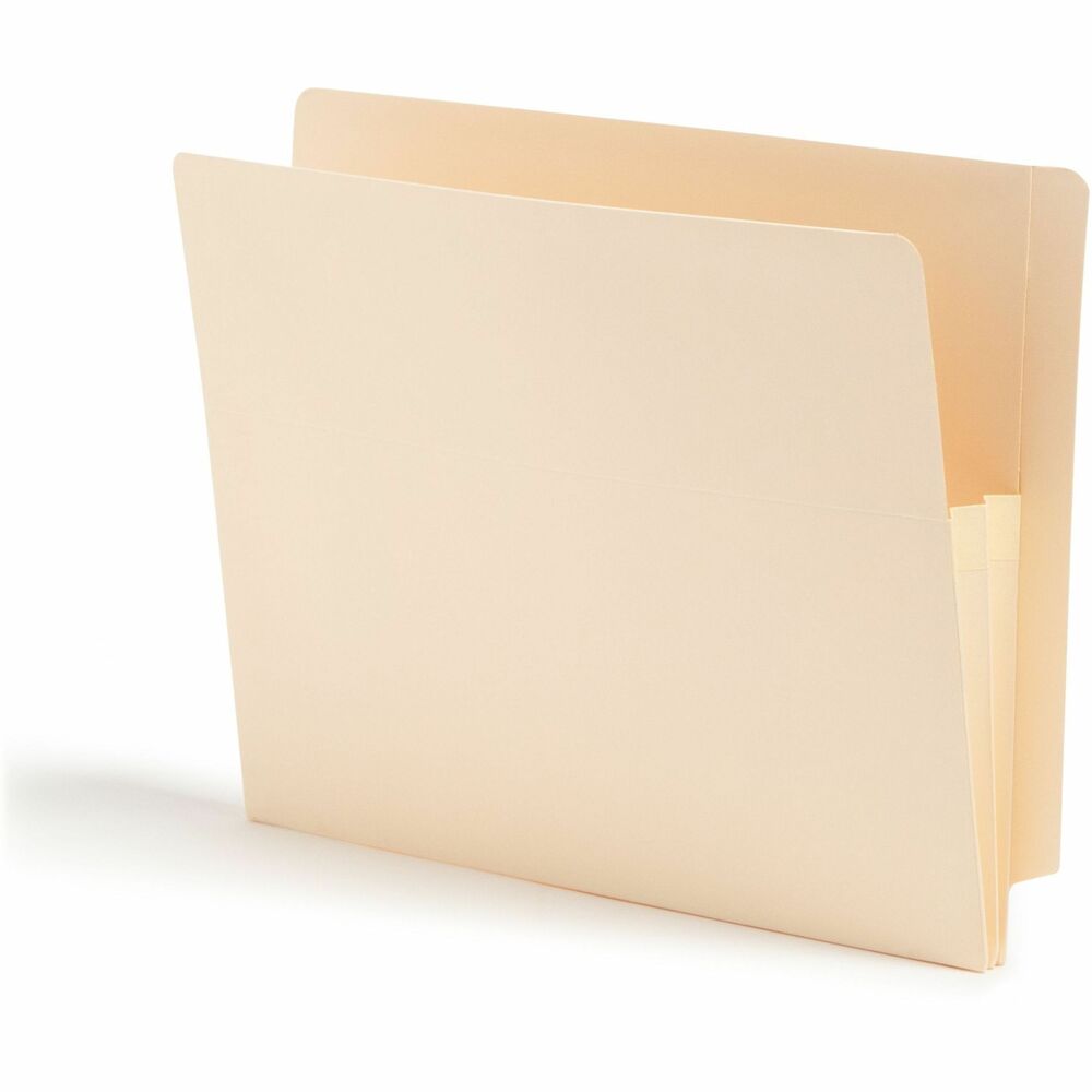 SMD75114 - End Tab File Pocket is perfect for shelf filing paper-intensive records. Durable construction accommodates bulky records. Drop front panel provides easy access. Straight-cut tab has embossed label placement. Great for lengthy reports, proposals or legal depositions.