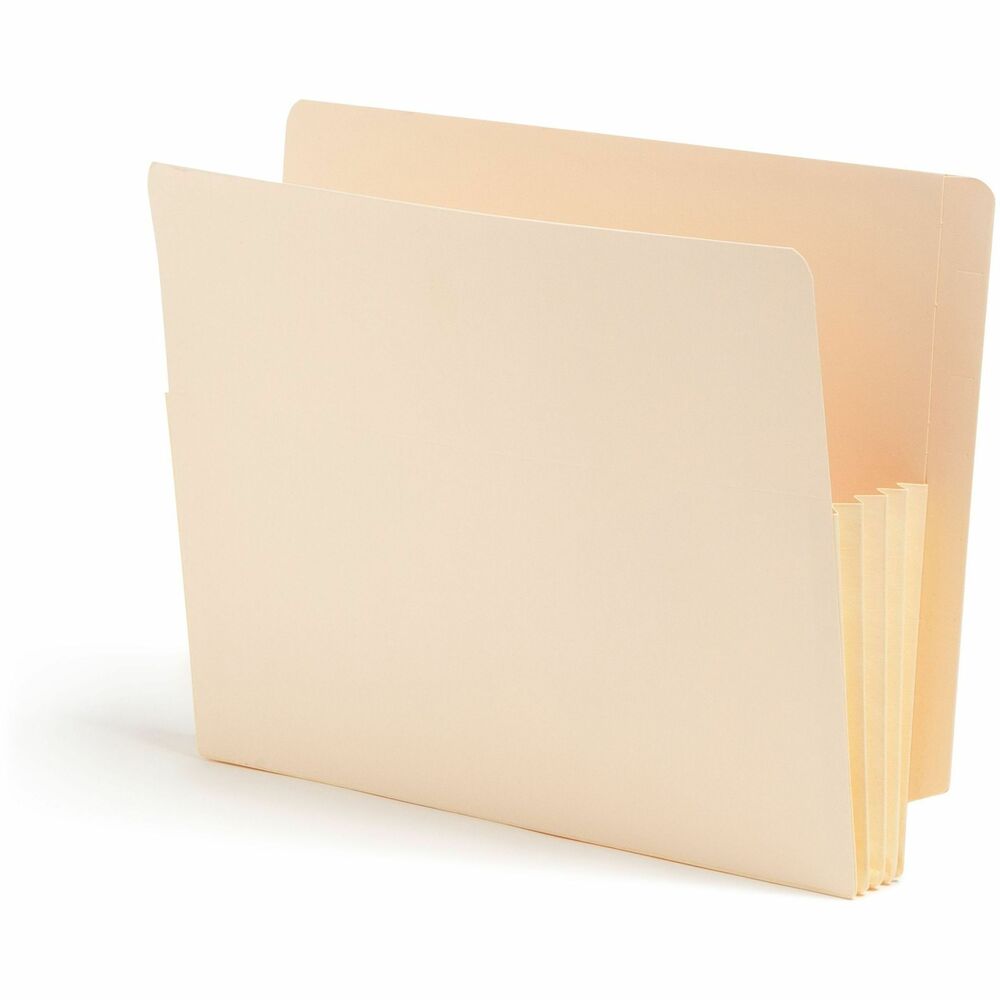 SMD75164 - End-tab file pockets made of manila stock are an economical choice for filing depositions, lengthy government reports or other paper-intensive records. Each letter-size expands 3-1/2" and offers a straight-cut, double-ply tab. Durable construction accommodates bulky records. Gussets reinforced with tear-resistant material at the top add strength to the point of greatest wear.