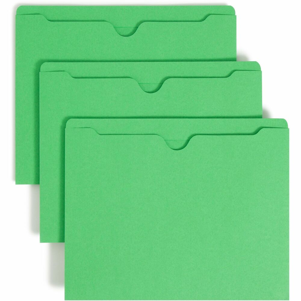 SMD75503 - Color-code your projects using top-tab, colored file jackets. Closed on three sides to protect contents and keep materials from slipping out, file jackets are great for taking files out of the office. Use for photos, documents, charts and x-rays. File jackets also feature 11 point colored stock, a thumb-cut front panel and straight-cut, 1/2" high tabs. Straight-cut tab is reinforced to last longer. Each file jacket holds 50 pages.