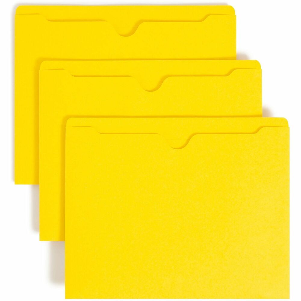 SMD75511 - Color-code your projects using top-tab, colored file jackets. Closed on three sides to protect contents and keep materials from slipping out, file jackets are great for taking files out of the office. Use for photos, documents, charts and x-rays. File jackets also feature 11 point colored stock, a thumb-cut front panel and straight-cut, 1/2" high tabs. Straight-cut tab is reinforced to last longer. Each file jacket holds 50 pages.