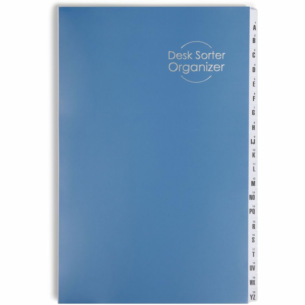 SMD89237 - Keep loose paperwork neatly categorized with this desk file/sorter. Extra-tough cover wipes clean with a damp cloth. Tabs are reinforced with DuPont Mylar. File/sort is indexed on both sides for easy sorting and follow-up. 20 dividers are labeled with a letter or letters from A to Z and a number from 1 to 20. Each section expands 1-3/8".