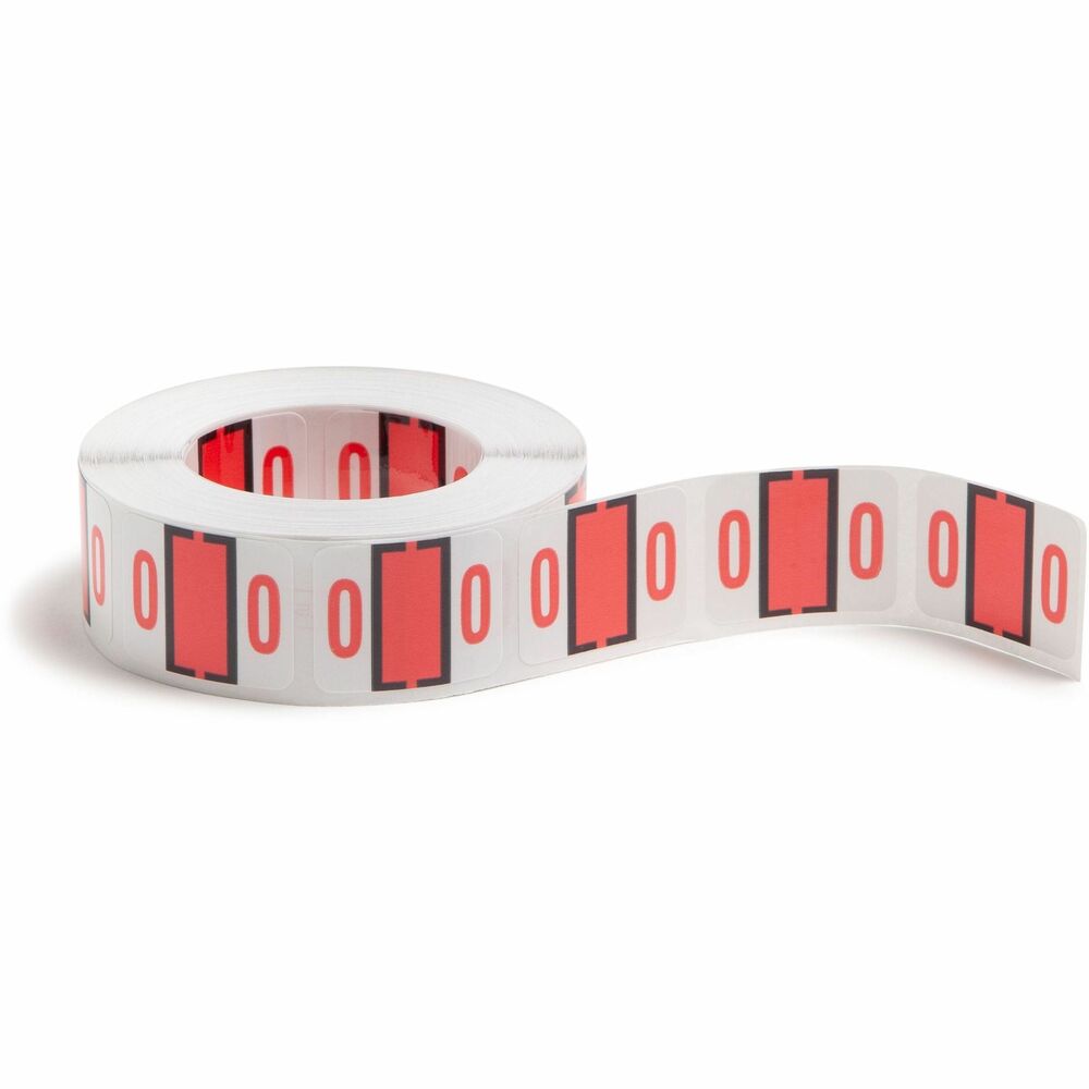 SMD67370 - Self-adhesive, color-coded label rolls feature a wraparound solid color bar and colored character printed on a white background. Colors are compatible with end tabs systems using the bar-style format. Labels are scored to provide a wraparound color bar. Each roll includes 500 labels and comes in a dispensing box. Labels are 1-1/4" wide x 1" high before folding.