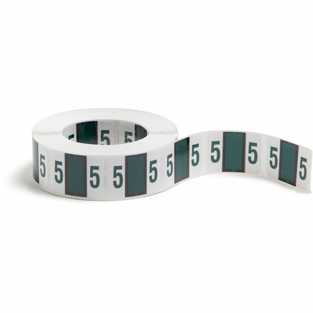 SMD67375 - Self-adhesive, color-coded label rolls feature a wraparound solid color bar and colored character printed on a white background. Colors are compatible with end tabs systems using the bar-style format. Labels are scored to provide a wraparound color bar. Each roll includes 500 labels and comes in a dispensing box. Labels are 1-1/4" wide x 1" high before folding.