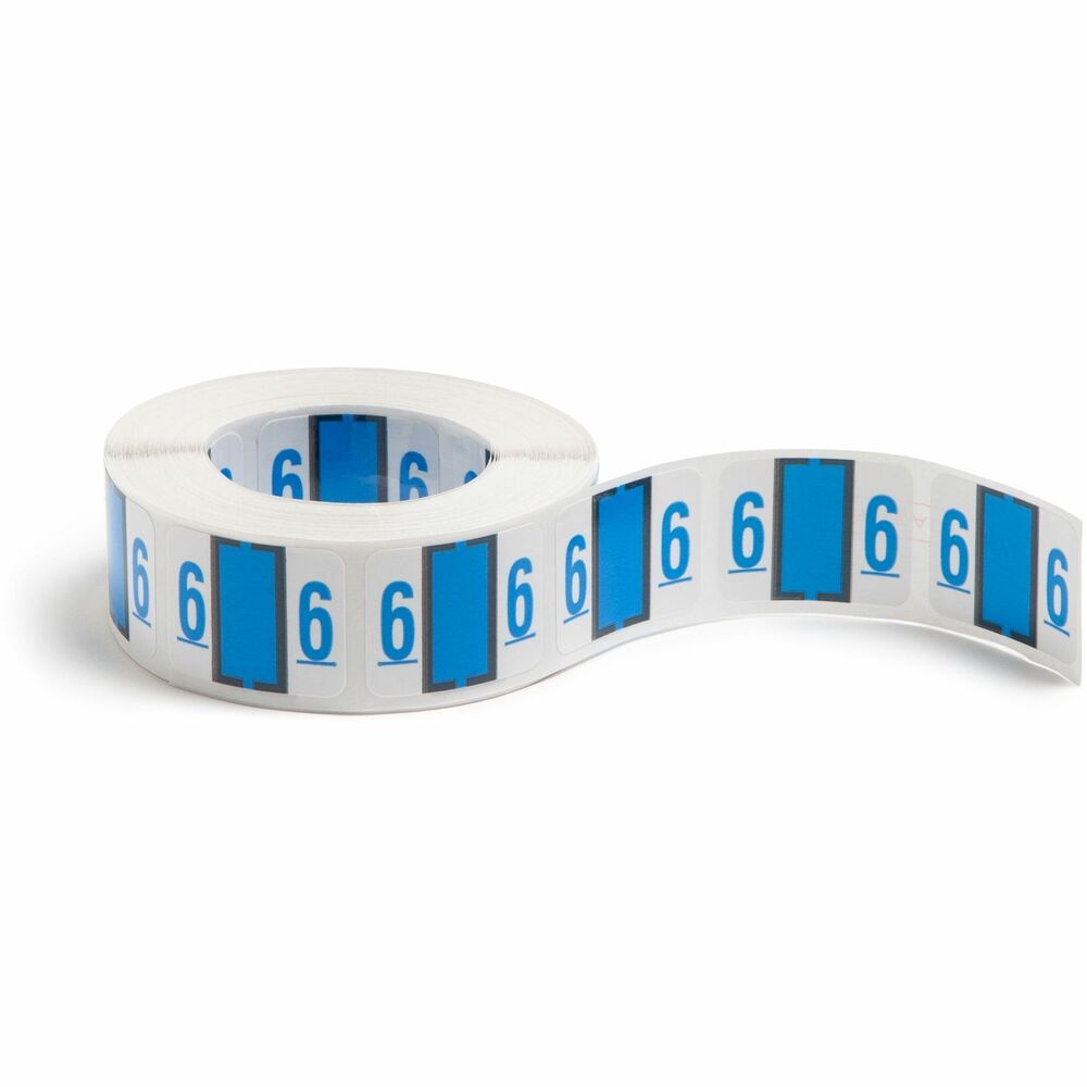 SMD67376 - Self-adhesive, color-coded label rolls feature a wraparound solid color bar and colored character printed on a white background. Colors are compatible with end tabs systems using the bar-style format. Labels are scored to provide a wraparound color bar. Each roll includes 500 labels and comes in a dispensing box. Labels are 1-1/4" wide x 1" high before folding.