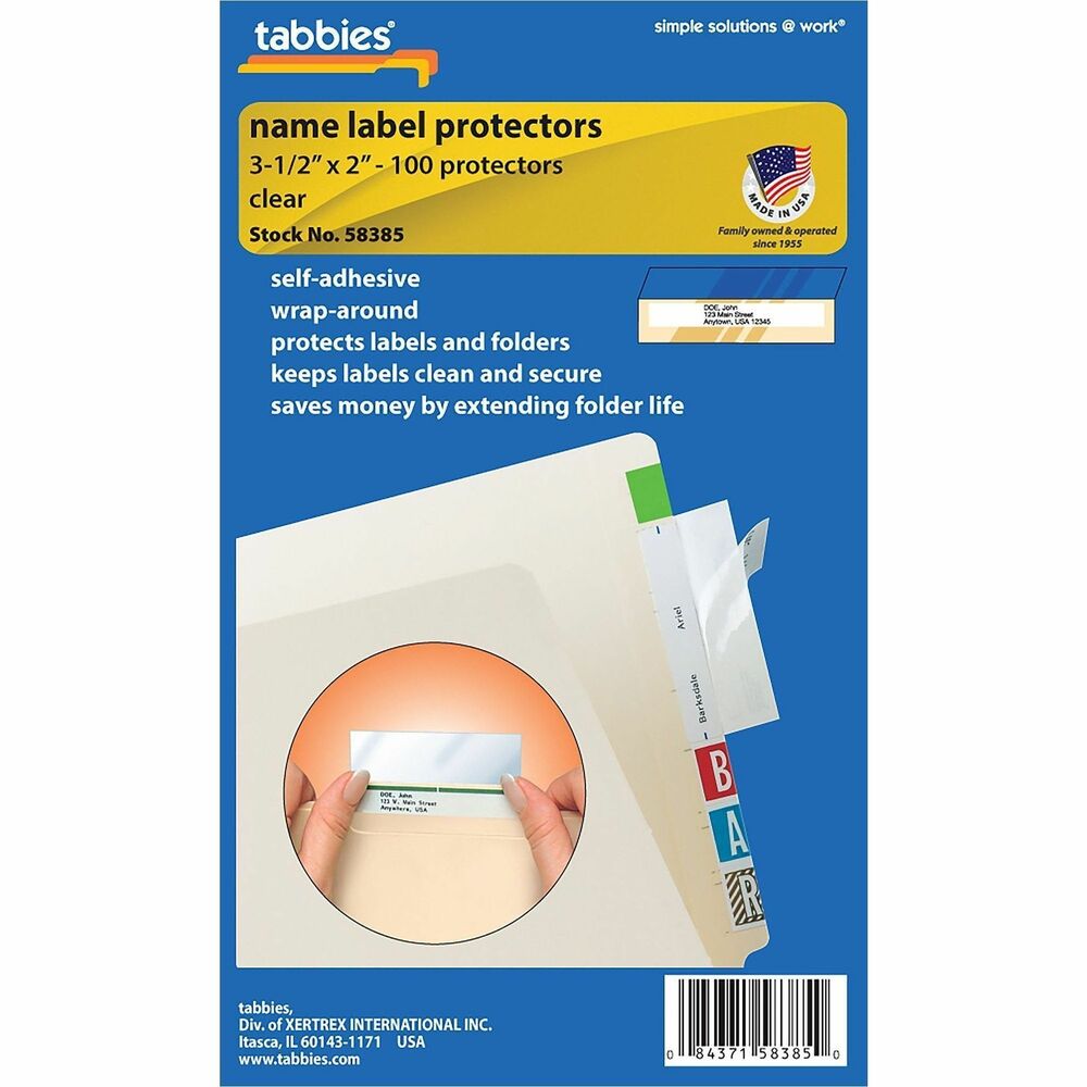 TAB58385 - Keep file folders looking new longer. Self-adhesive protectors wrap around file folder labels to keep them clean and secure, and are especially valuable to reinforce heavily used files. Protectors are easy to use. Simply peel, press and fold.