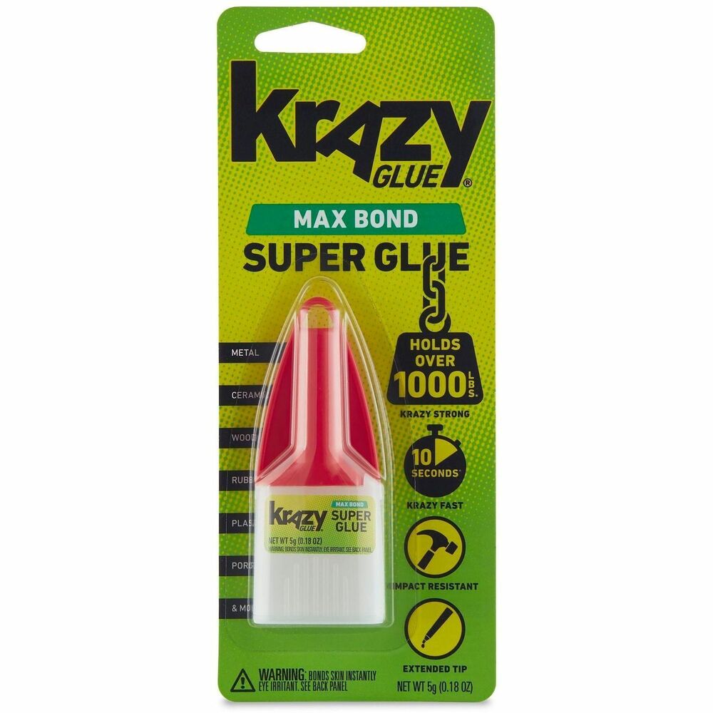 GWBKG48348MR - Extra-strength, advanced formula Krazy Glue provides an extra strong, durable shock-resistant bond. The precision tip applicator has an extended, no-clog tip with an easy-open, easy-seal hanger cap to reach tight spots. The large size and sure-grip panel on the container make it easy to apply. Ideal for ceramics, wood, plastic (PVC, ABV, ERP), rubber, metal, and glass.