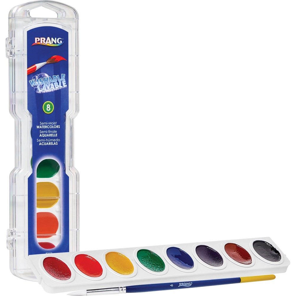 DIX80525 - Semi-Moist Washable Watercolors easily wash off clothes and skin with soap and water. They deliver brilliant colors and intense pigments. These washable watercolors easily wash off clothes and skin with soap and water. Eight-color set includes a natural hair paint brush with a solid wood, easy-grip handle. Certified AP nontoxic paints conform to ASTM standards.