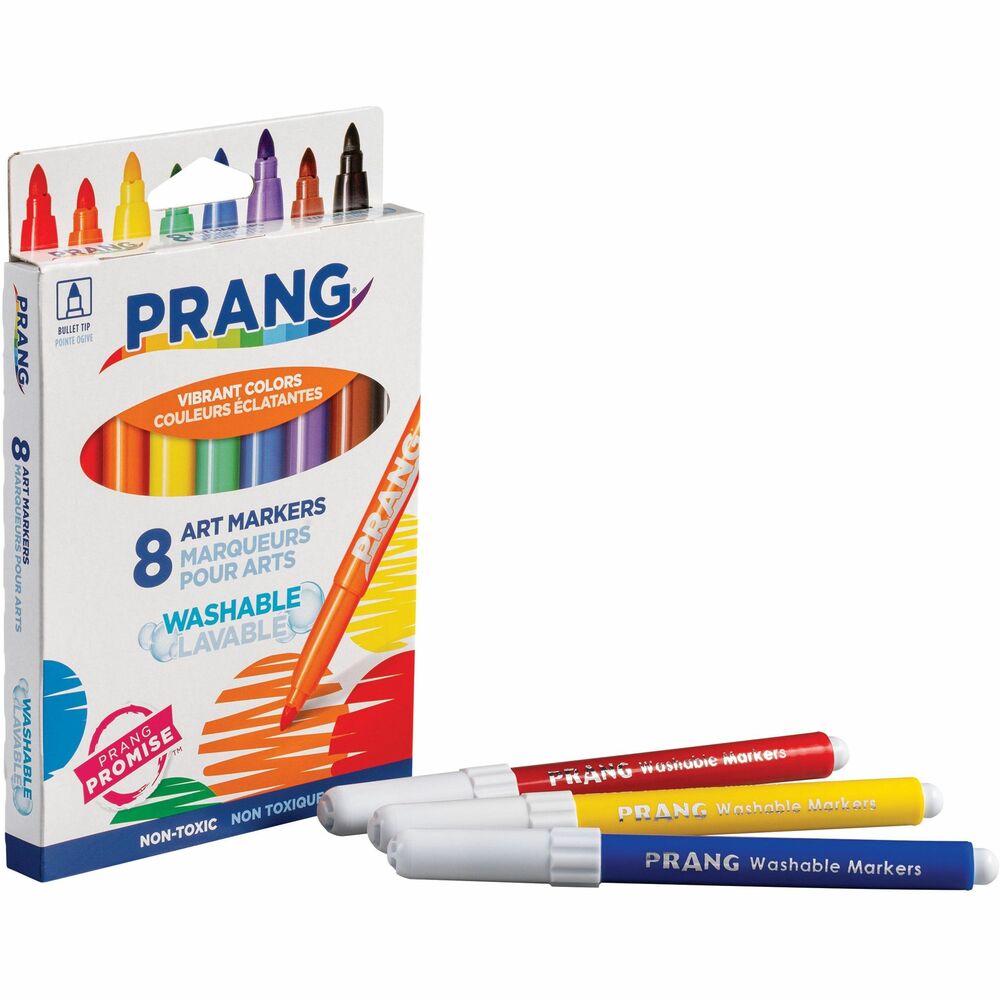 Prang Bullet Tip Washable Master Pack Art Markers - Broad Bullet Marker Point - Washable - Assorted Ink - White Barrel - 8 / Set