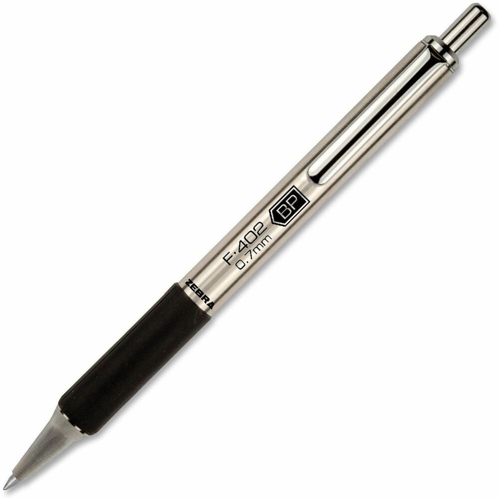 ZEB29210 - Retractable ballpoint pen offers a weighted writing experience for enhanced comfort. Stainless steel barrel delivers durability and executive style with a nonslip rubberized grip. Designer metal pocket clip allows easy storage and accessibility. Pen is refillable with Zebra F-Refill. More from the Manufacturer