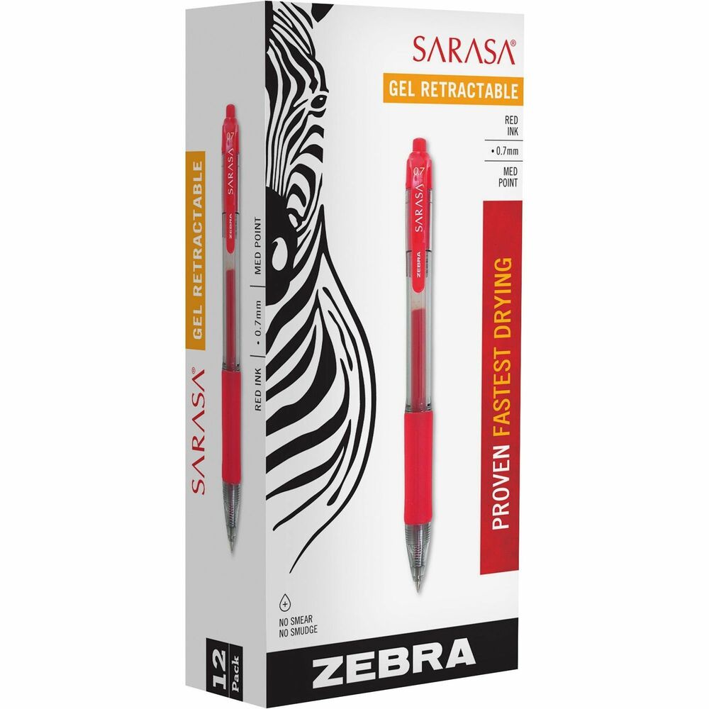 ZEB46830 - Sarasa Gel Retractable Pens feature Evolutionary Rapid Dry Ink Technology that dries in less than a second, eliminating messy smears and smudges. Ultra-smooth ink glide promotes a flowing yet crisp writing experience. Latex-free, nonslip comfort rubber grip provides writing comfort and control. Smooth gel ink delivers scratch-free writing. Translucent barrel provides visible ink color and supply. Ink is acid-free and archival quality. Pens are refillable with Zebra's JF-Refill. More from the ManufacturerRebate: $15 Gift Card w $50 Zebra Pen Purchase View Rebate Details