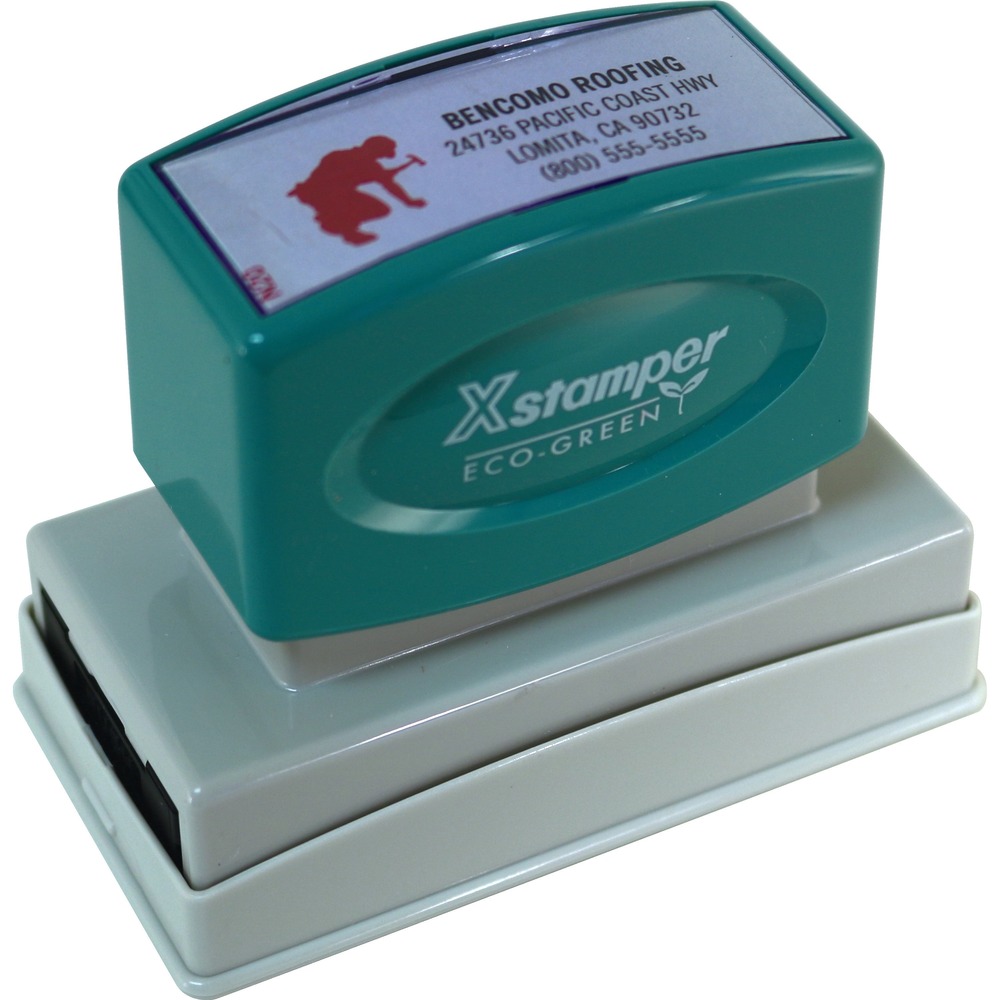 XSTN20 - Two-Color Stamp is perfect for business addresses, signatures and notary stamps. Custom stamp delivers one to six lines. Stamp is pre-inked in either choice of red, black, blue, green and/or purple and dispenses 50,000 impressions before it needs to be re-inked. 1/8" space required between colors, borders not available. Offers an ergonomic handle design. Impression size: 7/8" x 2-3/4". Contact customer service to customize stamp. Complete orders are shipped within 48 hours of receipt by Xstamper.