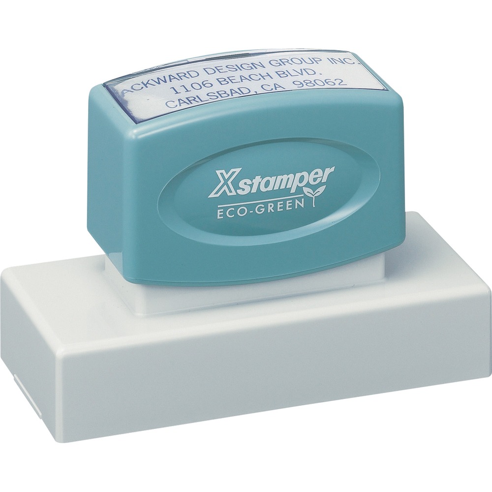 XSTN24 - Extra-large custom stamp offers an ergonomic handle and delivers 1 to 13 lines, each with a maximum of 43 characters. Ideal for return addresses, large business addresses, company names, check endorsements, special messages and more. Stamp is pre-inked in either choice of red, black, blue, green or purple and dispenses 50,000 impressions before it needs to be re-inked. Impression size is 1-3/16" x 3-1/8". Contact customer service to customize your stamp. Complete orders are shipped within 48 hours of receipt by Xstamper.