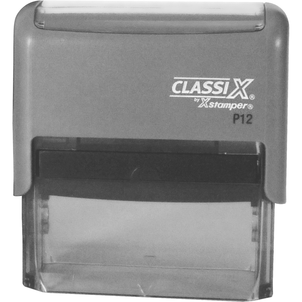 XSTP12 - Use rectangular stamp for addresses and other everyday uses. Photopolymer dye delivers sharp, fast impressions. Alignment marks and see-through base help you put your message right where you want it. Ridges on the side of the mount offer a no-slip grip. Self-inking stamp does not require a separate ink pad because it re-inks after each impression, making it perfect for fast, repetitive use. Classix Custom Stamp features a rugged plastic body for durability. Rubber feet keep the stamp stable and decrease slippage. Ink is available in red, black, blue, green or purple ink. Contact customer service to customize self-inking stamp.