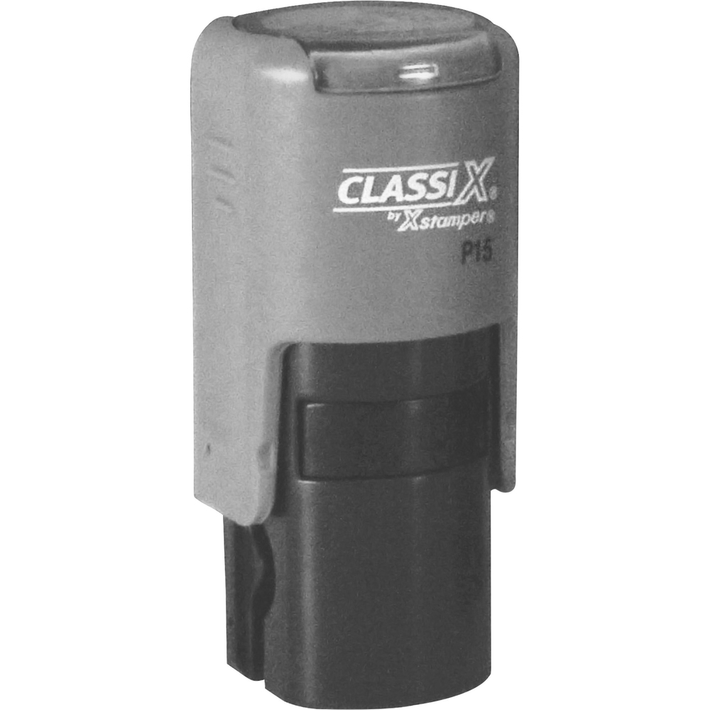 XSTP15 - Use round stamp for addresses and other everyday uses. Photopolymer dye delivers sharp, fast impressions. Alignment marks and see-through base help you put your message right where you want it. Ridges on the side of the mount offer a no-slip grip. Self-inking stamp does not require a separate ink pad because it re-inks after each impression, making it perfect for fast, repetitive use. Classix Custom Round Stamp features a rugged plastic body for durability. Rubber feet keep the stamp stable and decrease slippage. Ink is available in red, black, blue, green or purple ink. Contact customer service to customize self-inking stamp.
