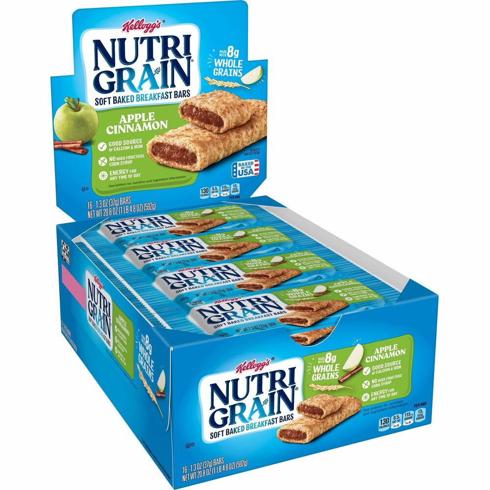 KEB35645 - Nutri-Grain Cereal Bars can inspire you to rise and thrive in the morning. They are made with a soft, golden baked crust of wheat and whole-grain oats and a great-tasting, apple cinnamon filling. Low-fat, breakfast bars are calcium-enriched. They are wrapped individually to keep them fresh. More from the Manufacturer