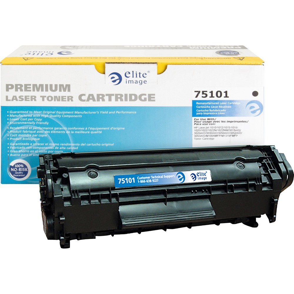 ELI75101 - Remanufactured toner cartridge is designed for use with Hewlett-Packard LaserJet 1012, 1018, 1020, 1022, 1022n, 1022nw, M1319f MFP, 3015, 3020, 3030, 3050, 3052 and 3055. Elite Image is ISO certified. More from the Manufacturer