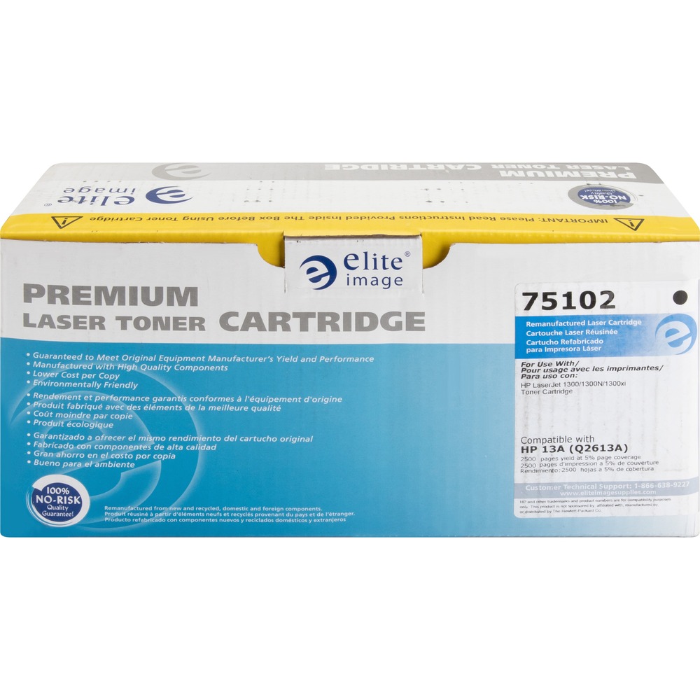 ELI75102 - Remanufactured toner cartridge is designed for use with Hewlett-Packard LaserJet 1300 printers. Cartridge yields approximately 2,500 pages. Elite Image is ISO certified. More from the Manufacturer