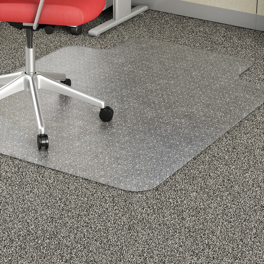 LLR02157 - Economy chairmat with a lip protects your low-pile commercial carpets. The lightweight vinyl construction features a studded gripper back and beveled edge for smooth chair movement. Lip measures 25" wide x 12" deep. More from the Manufacturer