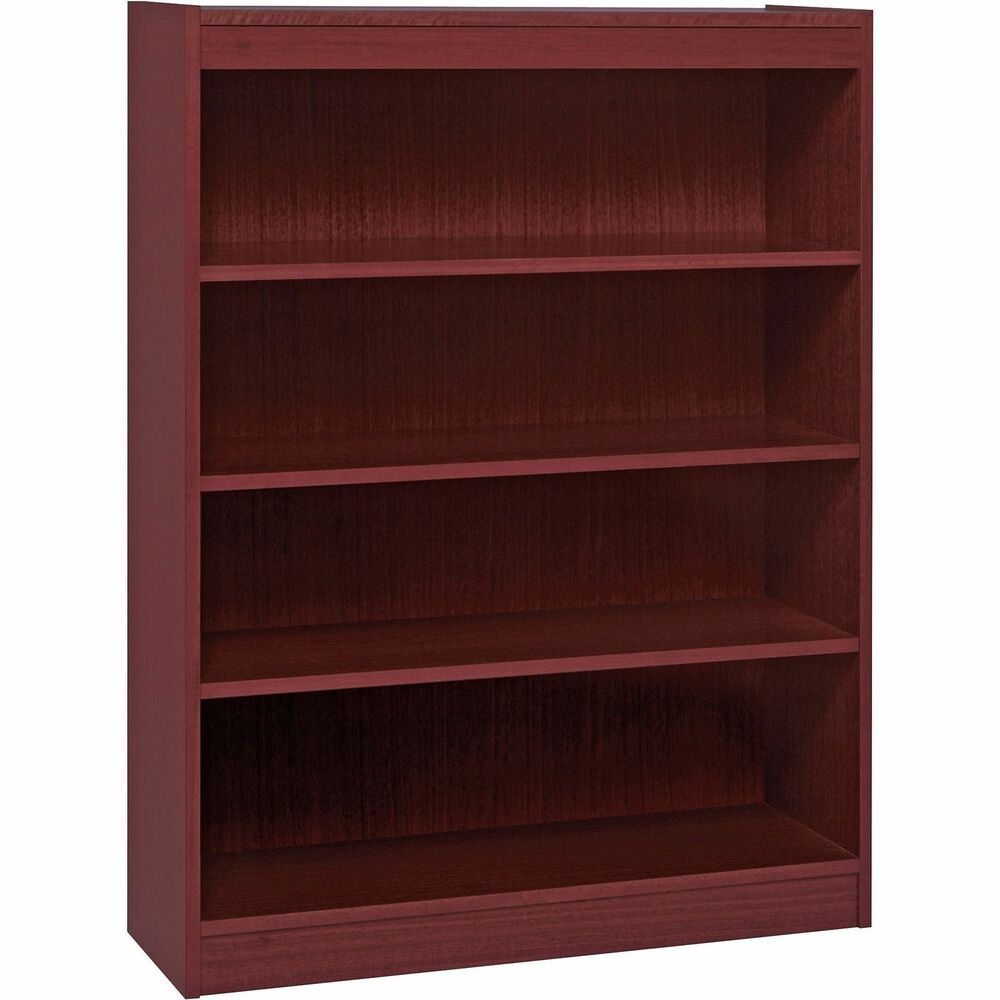 LLR60072 - High-quality, veneer bookcase features a vintage square design. Solid, 3/4" thick shelves are adjustable on 1-3/4" centers with pinhole attachments, except for bottom shelf. Four-shelf bookcase has a laminate finish on the back's interior and an unfinished back side. Each shelf holds up to 110 lb.