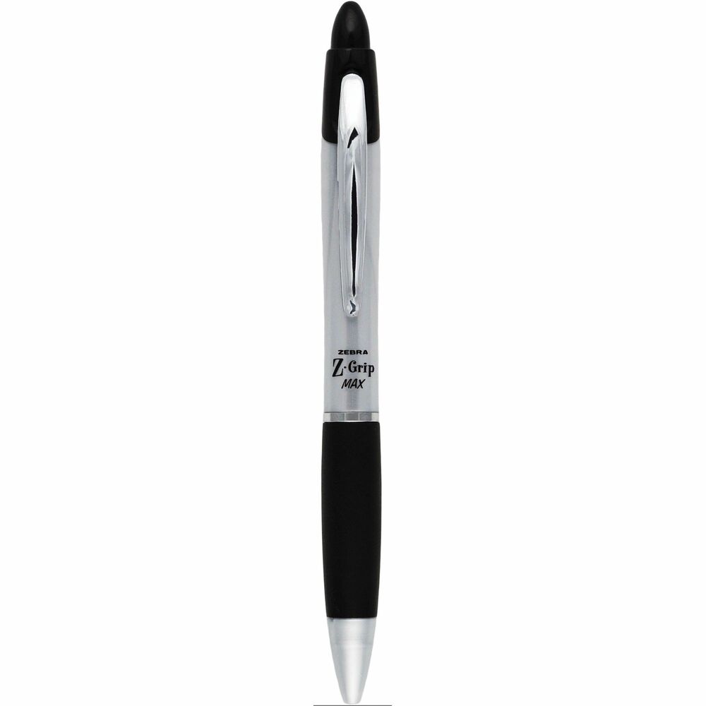 ZEB22410 - Retractable ballpoint pen features a wide barrel, large soft rubber grip for writing comfort and control, designer metal pocket clip and clear barrel to monitor ink supply. Pen's grip color matches ink color. Nonrefillable. More from the ManufacturerRebate: $15 Gift Card w $50 Zebra Pen Purchase View Rebate Details