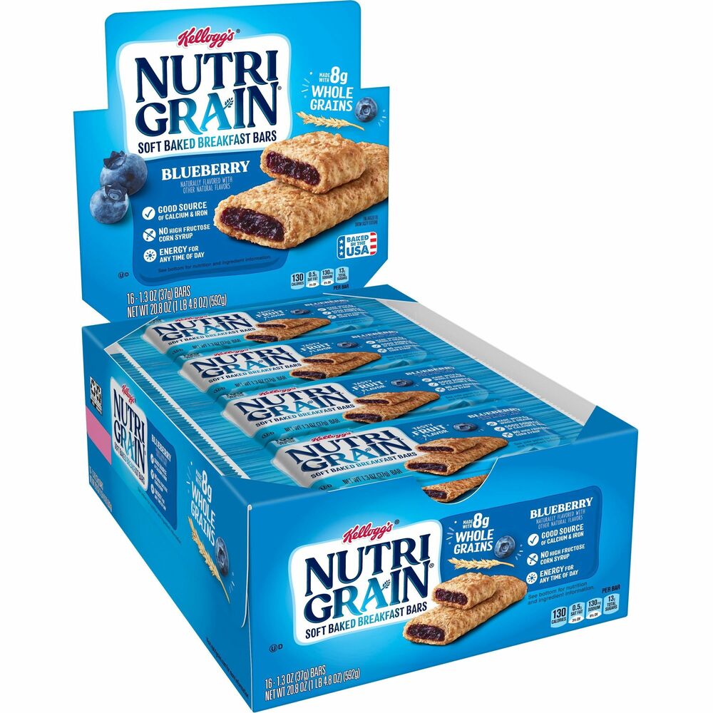 KEB35745 - Nutri-Grain Cereal Bars can inspire you to rise and thrive in the morning. They are made with a soft, golden baked crust of wheat and whole-grain oats and a great-tasting blueberry filling. Low-fat, breakfast bars are calcium-enriched. They are wrapped individually to keep them fresh. More from the Manufacturer