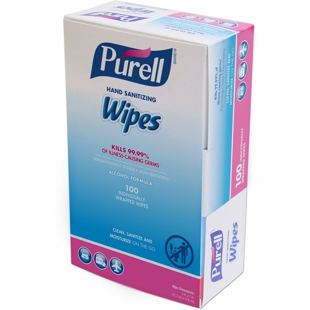 GOJ902210 - Hand wipes kill 99.99 percent of most common germs. Use anytime for quick cleanup when soap and water are not available. 62 percent alcohol formulation cleans and sanitizes. Wipes are individually wrapped for on-the-go sanitizing.