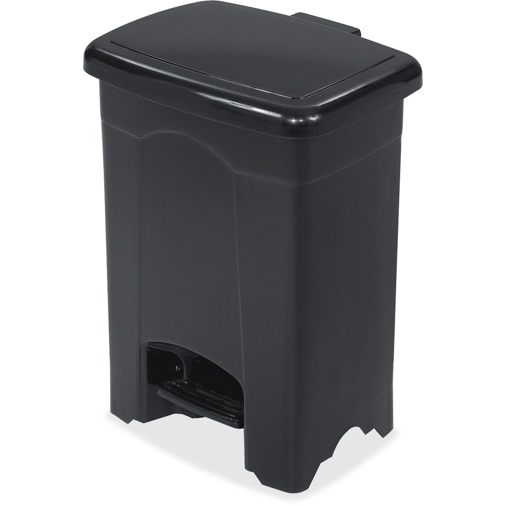 SAF9710BL - Four gallon step-on receptacle is the perfect size for smaller spaces. Intelligent design offers a hands-free solution. Lid closes automatically after every use, preventing odors and hiding unsightly materials. Receptacle is made of plastic.