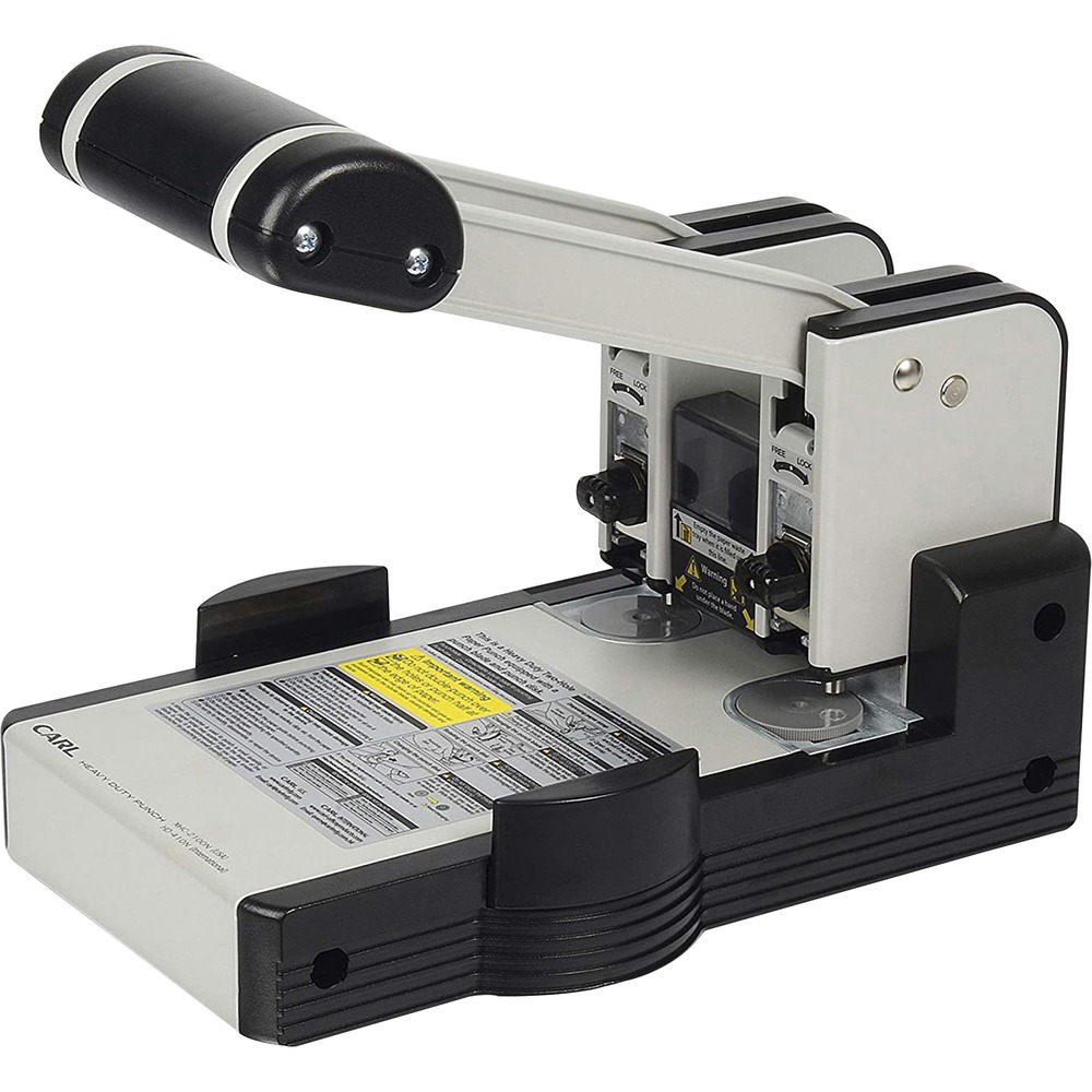 CUI62100 - Extra heavy-duty, two-hole punch is ideal for every law and medical office. Drill through 100 sheets of standard 20 lb. bond paper with patented Carl Hollow-Core technology and precision-ground, all-steel punch heads to punch through more sheets with less effort. Punch heads are preset to punch 1/4" diameter holes for standard two-ring journals and ledgers. Built-in paper guide delivers perfect punching every time. Strong handle grip allows easy punching with less effort. Hole punch also offers a large-capacity waste tray, nonskid base and solid metal construction.