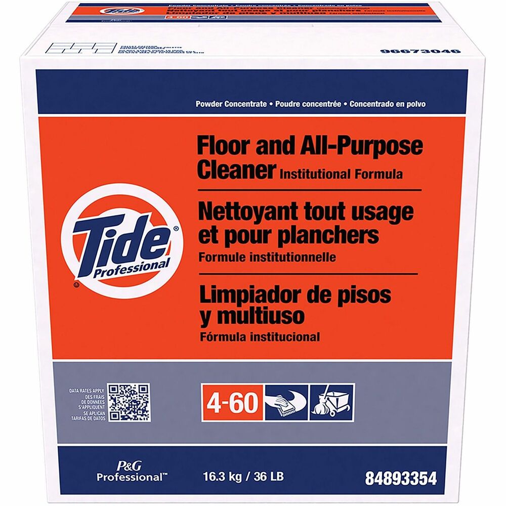 PGC02364 - Tide Professional Institutional Formula Floor and All Purpose Cleaner is versatile enough for a multitude of tasks. High levels of surfactant and builders combine to make this a powerful cleaner to cut through tough grease and attack tracked-in dirt. Powder cleaner cleans floors, walls, pots and pans. It can be used with chlorine bleach and contains no phosphates.