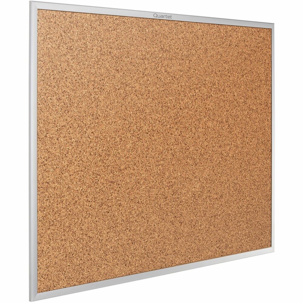QRT2308 - Corkboard with aluminum frame features long-lasting, thick, resilient cork. Ideal for breakrooms and home offices. Dense, nonporous cork holds pushpins tightly. Corkboard has a dense, fibrous fiberboard backing, primed and sealed to reduce moisture absorption and resist warping. Mounting system makes hanging simple and allows horizontal or vertical mounting