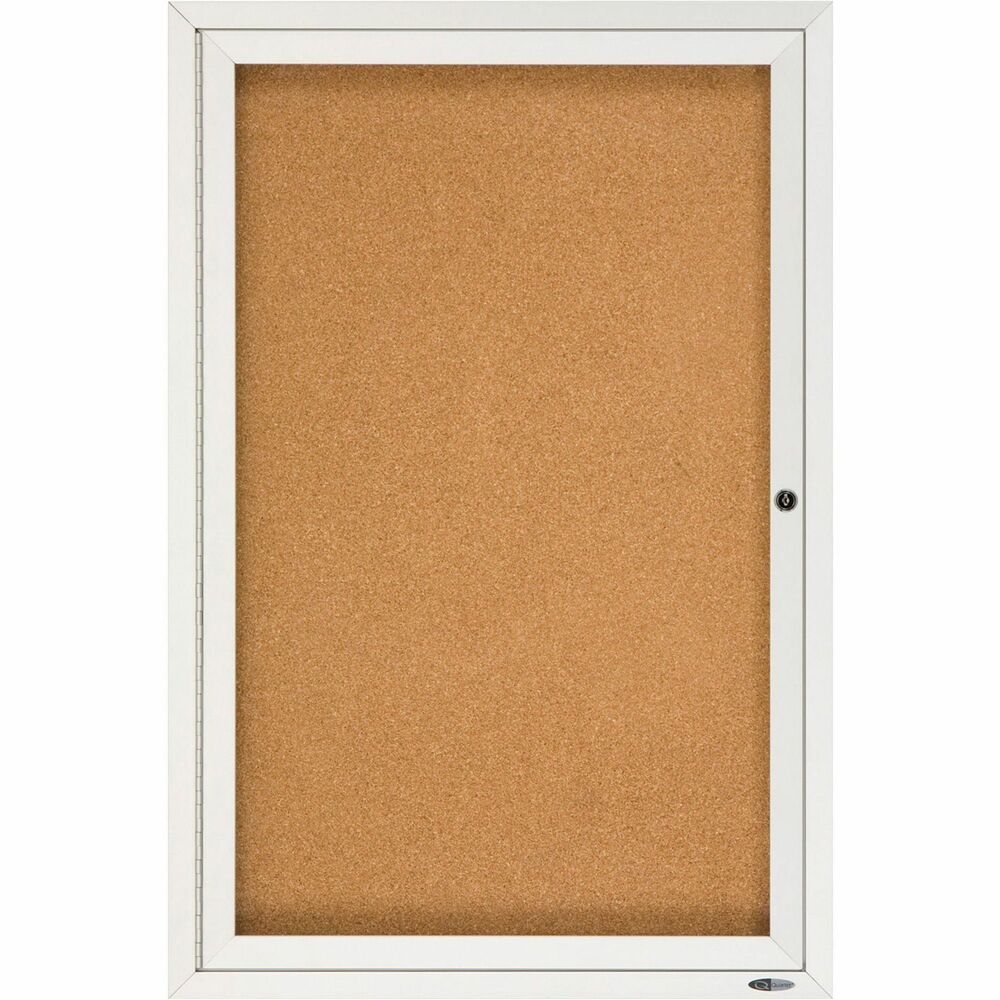 QRT2363 - Enclosed cork bulletin board delivers quality performance when communication is needed in any indoor environment. Locking, shatterproof acrylic door allows posting, protecting and easily updating important messages. Highly durable, enclosed natural-cork bulletin board backed by high-density fiberboard secures documents with pushpins. Self-healing surface and high-density backing deliver maximum pin-holding power, ensuring documents stay securely posted. Satin finish, anodized aluminum frame with full-length hinges complements any interior. Indoor bulletin board includes one key per lock. Hanging devices are factory-installed. Specially designed security lock system secures board to wall.