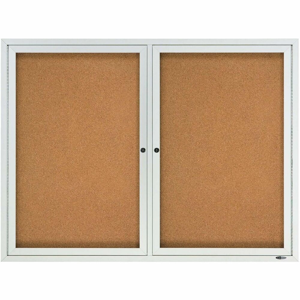 QRT2364 - Enclosed, cork bulletin board delivers quality performance when communication is needed in any indoor environment. Two locking, shatterproof acrylic doors allow posting, protecting and easily updating important messages. Highly durable, enclosed natural-cork bulletin board is backed by high-density fiberboard. Self-healing surface and high-density backing deliver maximum pin-holding power, ensuring documents stay securely posted. Satin finish, anodized aluminum frame with full-length hinges complements any interior. Indoor bulletin board includes one key per lock. Hanging devices are factory-installed. Specially designed, security lock system secures board to wall.