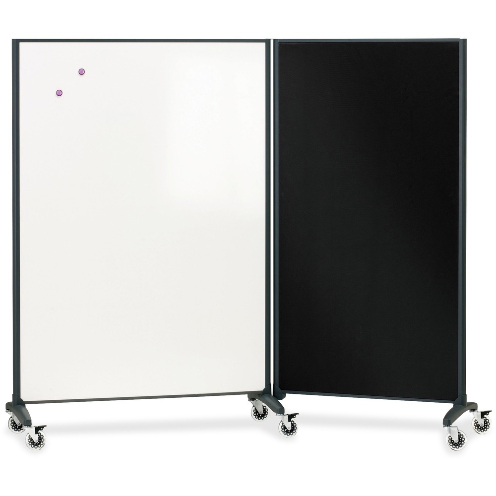 QRT6640MB - Two-sided rolling room divider features a premium porcelain magnetic whiteboard with flip chart pad holders on one side and fabric-covered bulletin board. Perfect tool for presentations and meetings. Durable fabric bulletin surface allows you to display items. String boards together to act as a room divider. Boards nest together for storage. Design offers a graphite metal frame, sleek narrow footprint and easy mobility with four wheels. Room divider includes four Quartet markers, eraser and attachable magnetic marker tray.