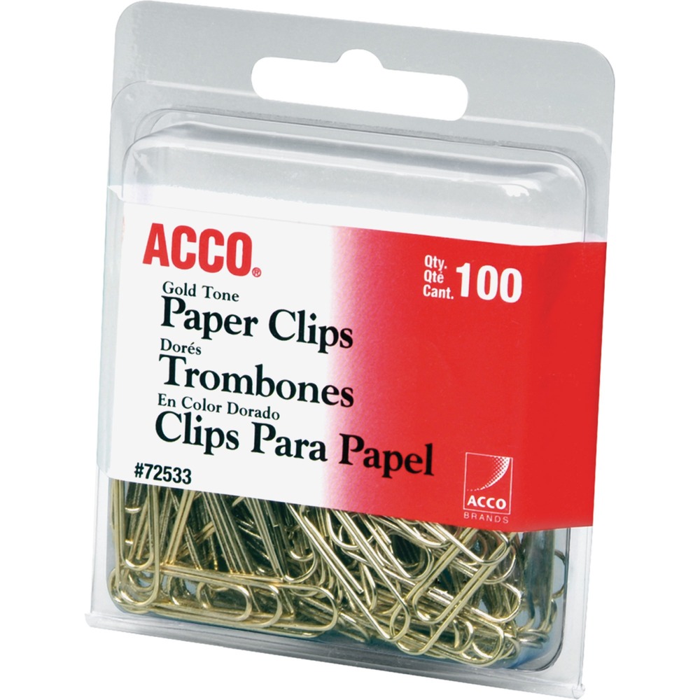 ACC72533 - Paper clips feature a smooth, gold finish to add a professional look to your documents and papers. Sturdy wire construction resists flexing or bending to keep your papers securely contained.