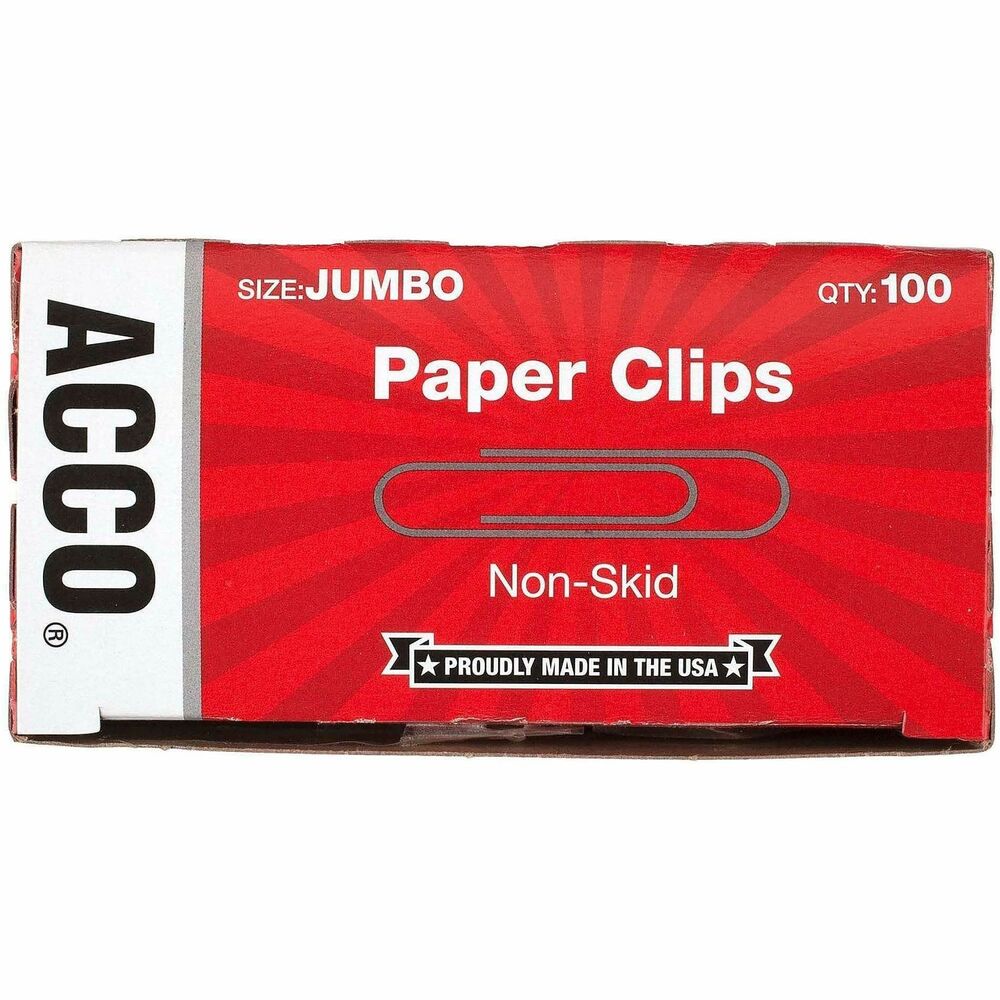 ACC72585 - Jumbo paper clips provide a firm grip without scratching paper. Quality steel, tin-plated paper clips resist corrosion. Elliptical shape delivers superior holding power. Paper clips are suitable for everyday office, home or school needs. Large size holds a thicker stack of papers than standard-size paper clips.