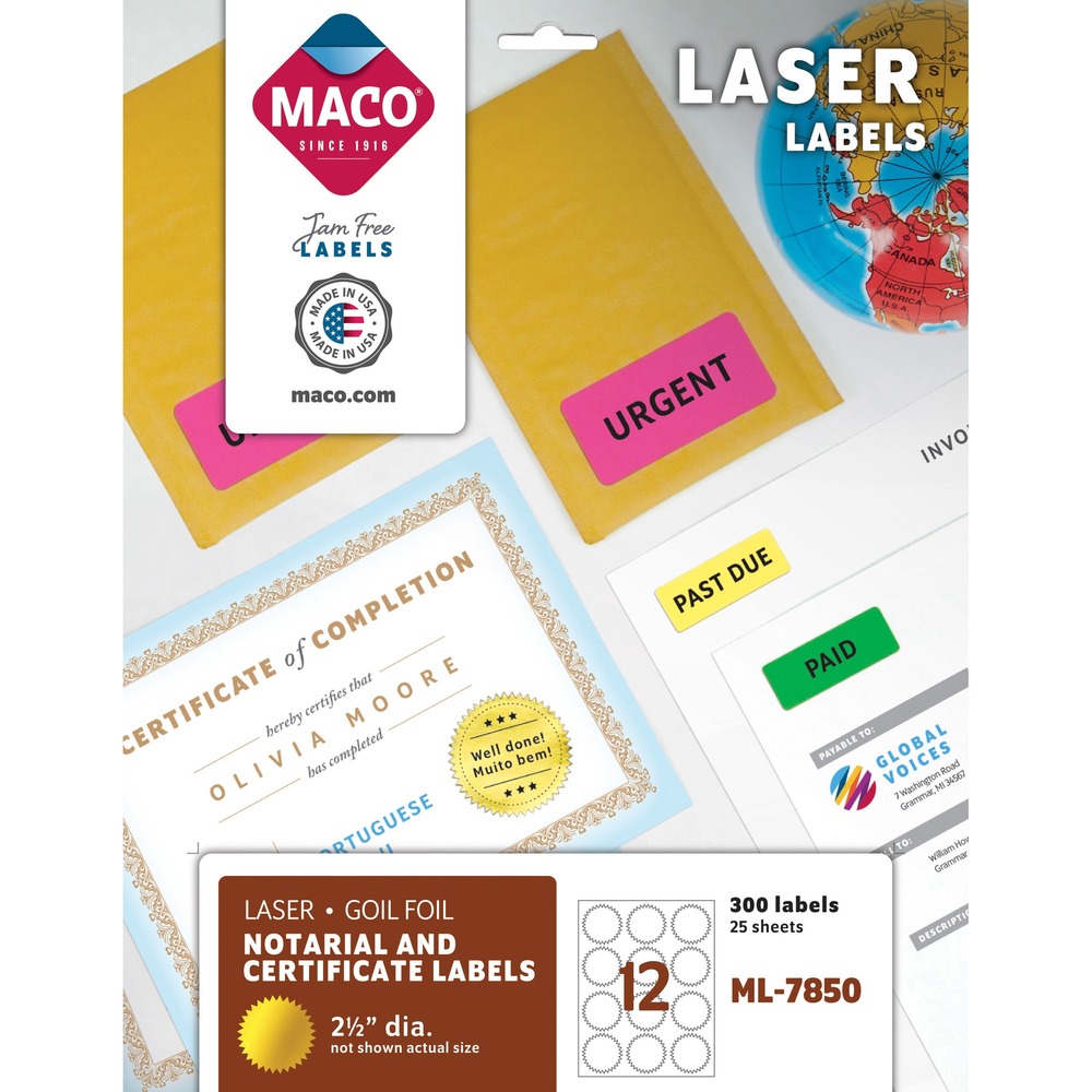 MACML7850 - Printable gold foil seals allow you to personalize your awards and other certificates with your organization's emblem or company logo. They can be used for legal documents, diplomas, embossing and decorating gifts. Seals are designed for laser printers only.