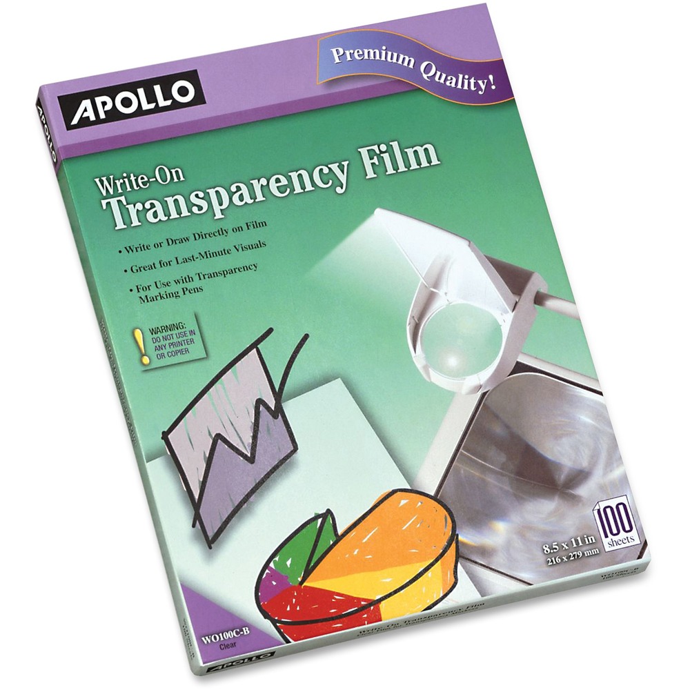 APOWO100CB - Add more versatility to your presentations. Write on this transparency film with transparency marking pens (not included) to create more informal and interactive presentations. Film is not designed for use with printers or copiers.