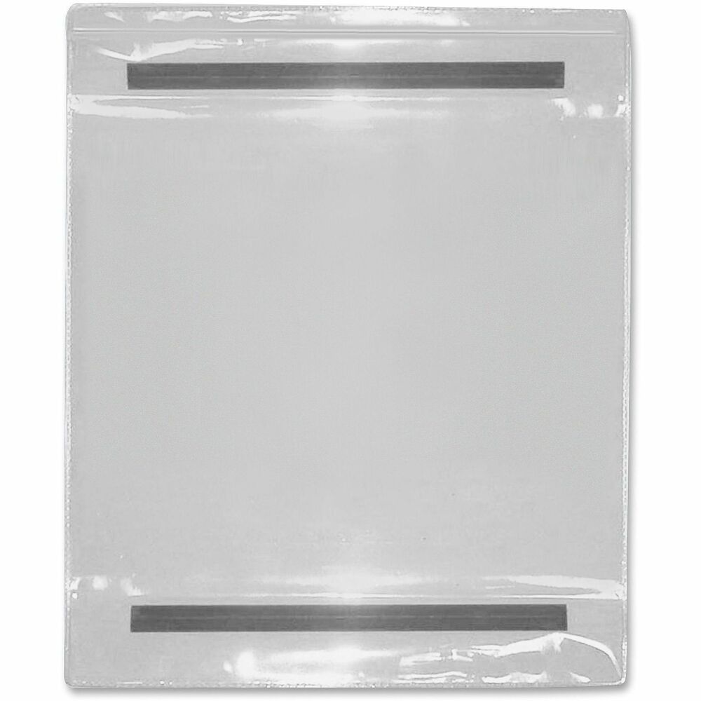 TCO23912 - Durable pockets feature two strips of magnetic backing for use on metal surfaces. Ideal for job tickets, schedules, price lists and other paperwork for display in factory, warehouse or office. Made of .008 gauge clear vinyl. Heat-sealed edges on three sides. Extended back panel for easy insertion or removal of contents. Display vertically or horizontally.