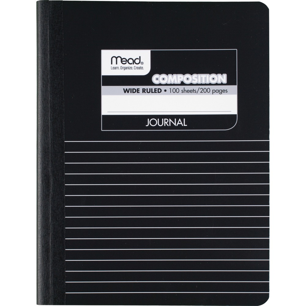 MEA09920 - Marble Journal Composition Book features legal/wide-ruled lines on bottom half of book with plain paper at the top for drawings, diagrams, charts or graphs. Offers class schedule on inside cover. Durable cover with secure sewn binding.