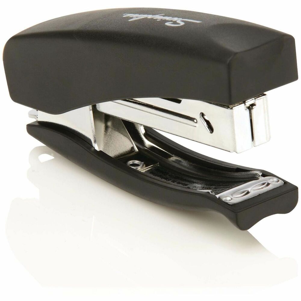 SWI09901 - Soft Grip Hand Stapler offers comfort and durability. Compact, precise, go-anywhere stapler features soft grip materials and modern handheld design for comfort and precision stapling control. All-metal stapling mechanism for reliable and consistent long-term performance. Integrated safety loop for security cable application in high-traffic environments. Staples 2 to 20 sheets of 20 lb. paper with S.F. 3 Premium Staples.