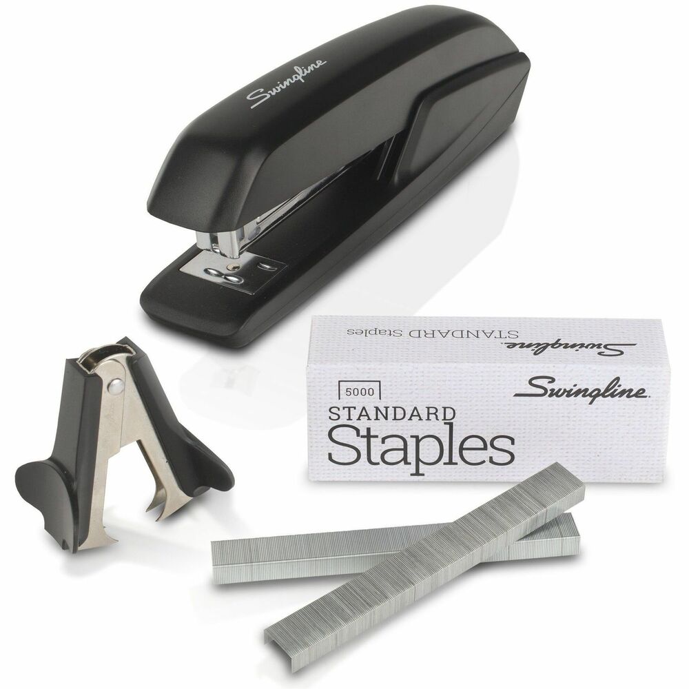 SWI54551 - Designed with a rounded look and feel, this reliable stapler is easy to use and delivers quality stapling day in and day out. Value pack provides all the essentials. It includes a standard stapler, staple remover and 5,000 standard staples. Standard stapler gets every stapling job done quickly and easily, fastening up to 15 sheets of 20 lb. paper at a time. It is coated with antimicrobial product protection to repel bacteria. Plastic, full-strip stapler opens fully for instant tacking ability and features a reversible anvil to create temporary pin staples. More from the Manufacturer