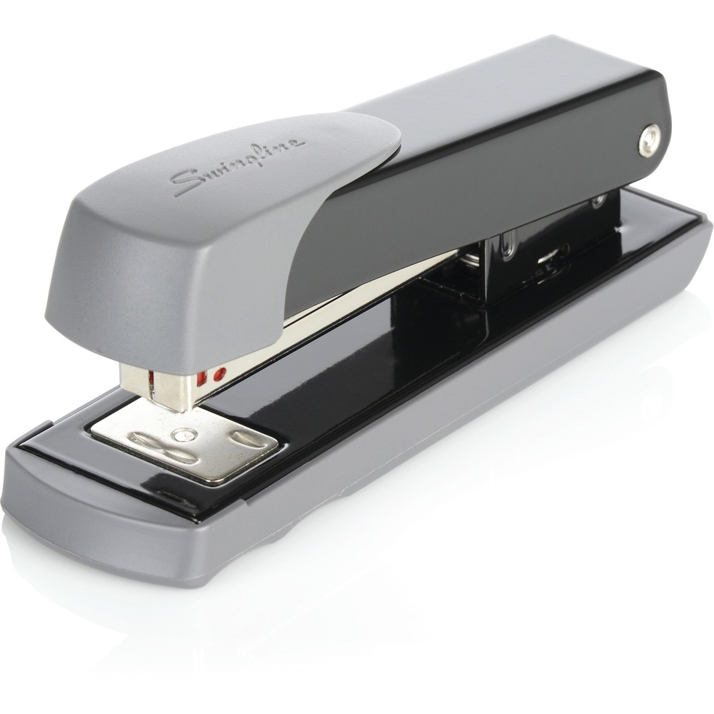 SWI71101 - Sleek, streamlined, compact stapler features open-channel loading for trouble-free performance. All-metal durability with soft-touch materials for comfort. Full-tacking flexibility. Recessed anvil rotates for pinning or stapling. Offers 105-strip staple capacity. Staples 2 to 20 sheets of 20 lb. paper with S.F. 3 Premium Staples.