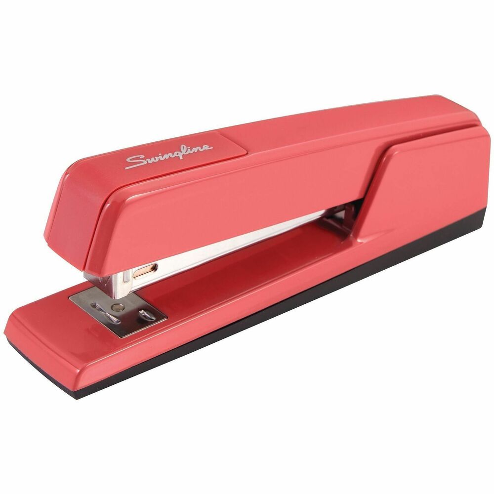 SWI74718 - Classic desk stapler is simple, accurate, reliable and strong - just what you would expect from a Swingline stapler. Durable metal construction guarantees long-lasting performance without making the stapler uncomfortable to use. Superior strength allows the stapler to staple through as many as 20 sheets when packed with the recommended Swingline S.F. 4 premium staples. You can also flip open the top of the stapler and use it to tack up papers quickly and easily. A specialized inner rail enhances the stapler's stability so that it is less prone to jamming or misfiring. Positive locking latch is also included to secure the staples in the proper position once they are loaded inside the stapler. Stapler also features open-channel loading, recessed anvil that rotates for pinning, 7-1/4" long with 4" throat, die-cast base and full rubber pad.