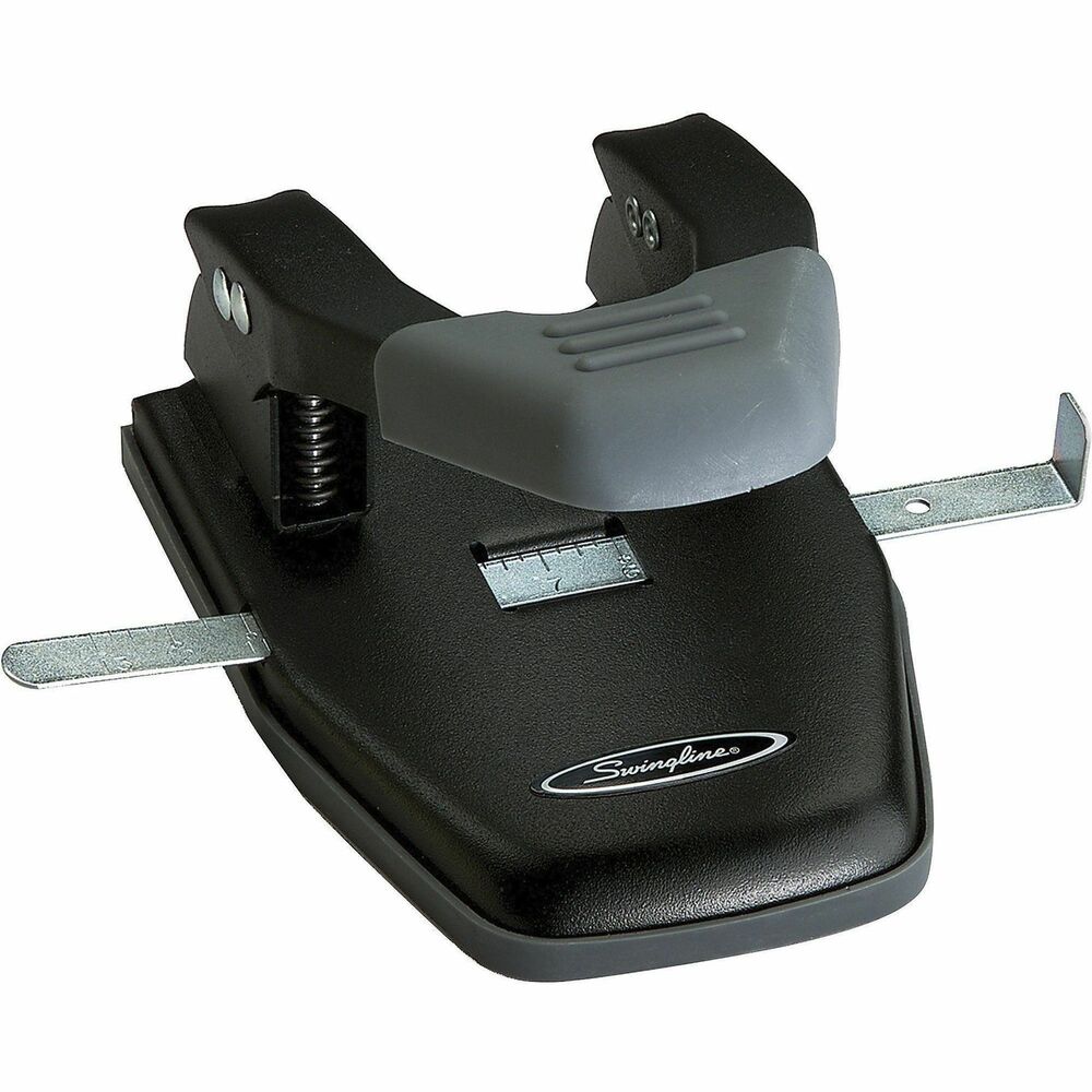 SWI74050 - The padded handle makes this two-hole punch more efficient with 50 percent less punching effort. Padded handle also adds comfort and locks down for easy storage. Smoothly punch 28 sheets of 20 lb. paper. Superior cutting action with patented pin technology delivers clean and precise 1/4" holes. All-metal construction provides years of reliable performance. Two-hole punch also offers an adjustable paper guide for control and a chip tray for easy disposal of paper chips. More from the Manufacturer