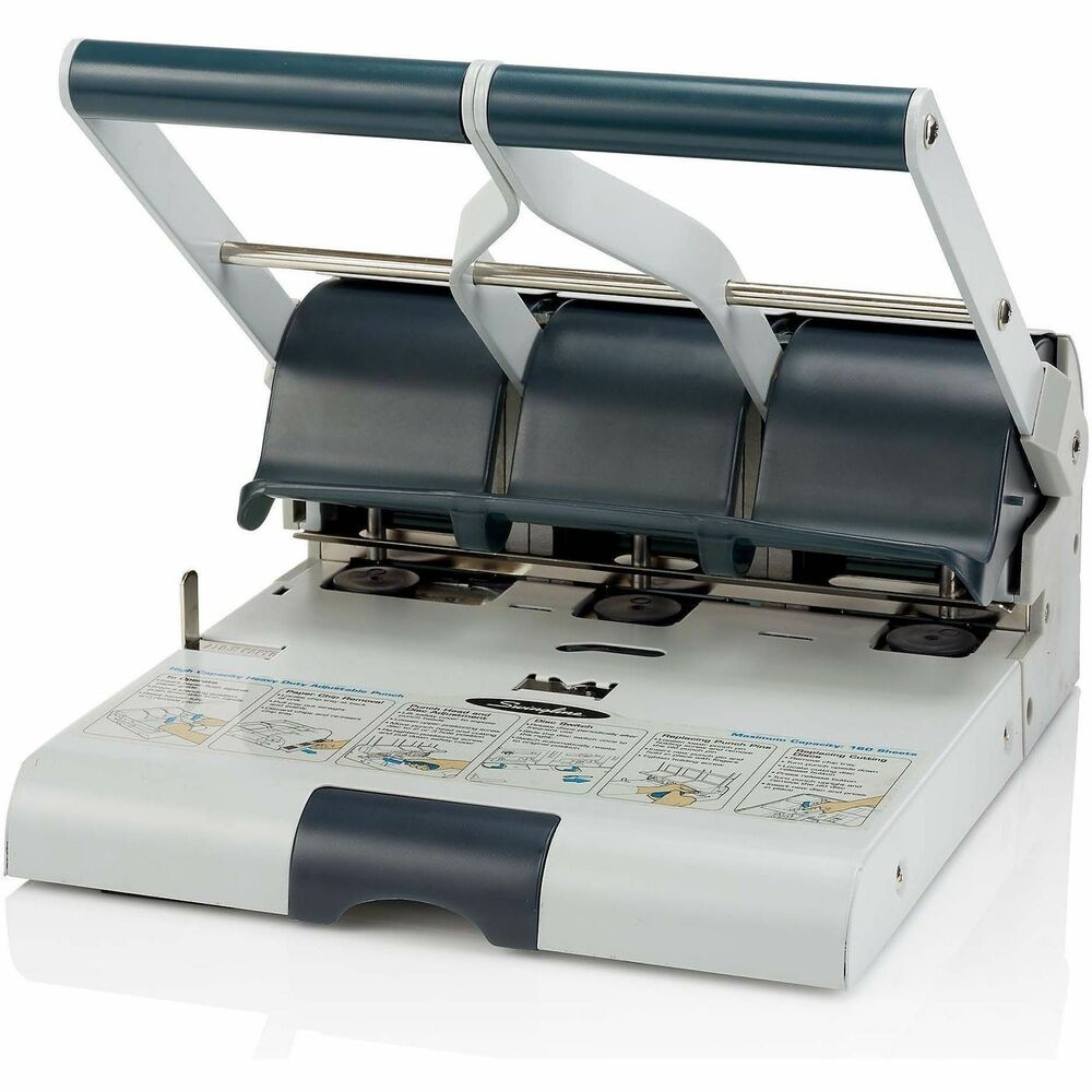 SWI74650 - Manually punch through as many as 160 sheets at a time with this adjustable hole punch. It is metal for durability and lasting performance, but ergonomically designed with a comfort handle to make it 30 percent easier to deliver precise, two or three hole punching. Hole punch is protected with an antimicrobial application that helps preserve the integrity of the product by preventing bacteria and mold growth.