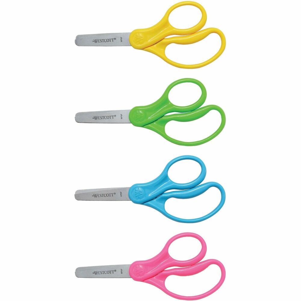 ACM13130 - Children's scissors are designed for left-handed or right-handed use. Blunt tip is a safer for children. Blades are made of rust-resistant stainless steel, and straight hard handles are made of plastic.